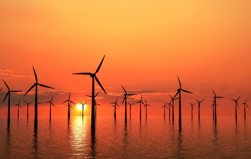 Saint-Brieuc Offshore wind farm at sunrise